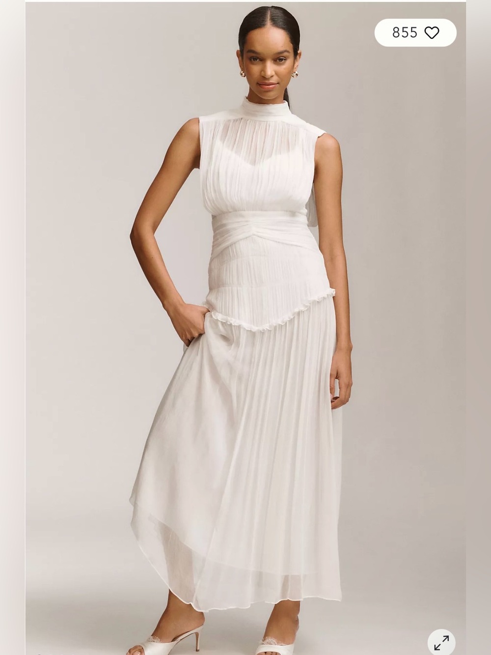 NWT Shona Joy Clemence Chiffon High Neck White Midi Dress